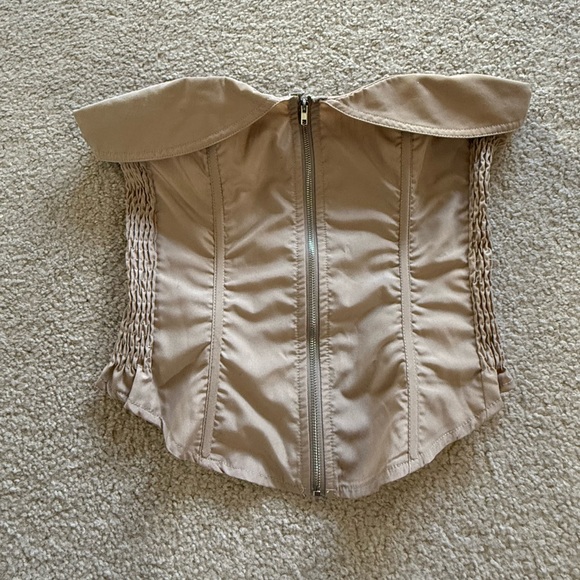 PrettyLittleThing Tops - PrettyLittleThing Beige Strapless Corset Bustier Top